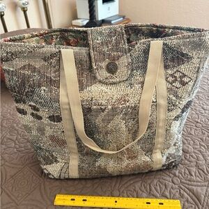 Cream and Brown Canvas Tote Bag with Earthy Pattern